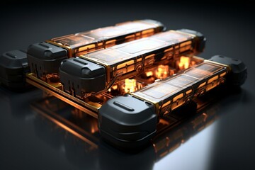 3D rendering of advanced battery cells for electric vehicle. Generative AI - obrazy, fototapety, plakaty