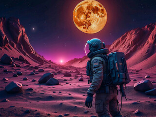 An astronaut on a planet. Perfect for space exploration, science fiction, and celestial concepts.