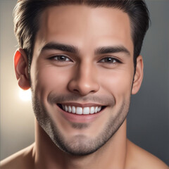 A close-up portrait of the carefree and joyful smile of a man. Perfect for portrait, happiness, and lifestyle concepts.