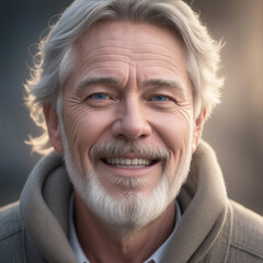 A close-up portrait of the carefree and joyful smile of a man. Perfect for portrait, happiness, and lifestyle concepts.