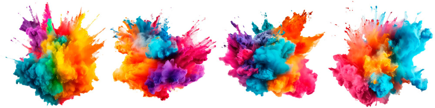 Collection of colorful explosions on white background, christmas and new year concept