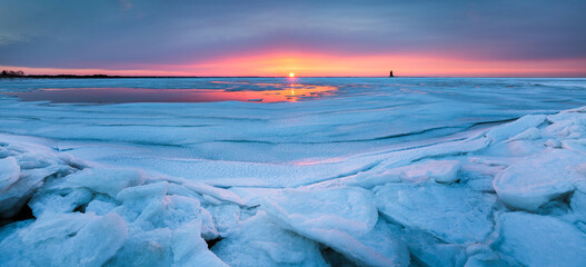 Frozen Bay Sunset in Lewes, Delaware