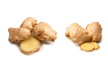 Ginger root isolated on white background.