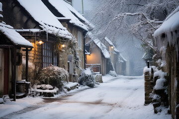 Snowy Charm of a Peaceful Village Street