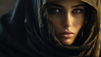 Naklejka premium Portrait of an Israeli woman in a headscarf