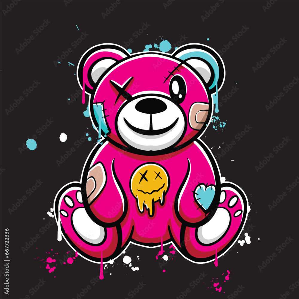 Wall mural vector graffiti hand drawn teddy bear designs for streetwear illustration