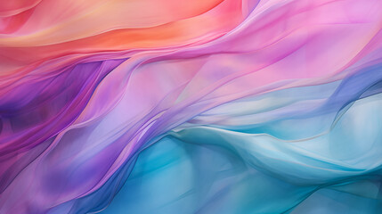 Fototapeta premium Pink dreamy pastel watercolor flowing waves backdrop. Purple, blue, mint, teal soft painted wavy folds. Abstract art luxury color wave background. Silk drape waves background for banner copy space