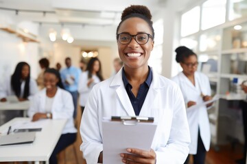 Fototapeta premium Scientist Conducting Research With Clipboard in Hand