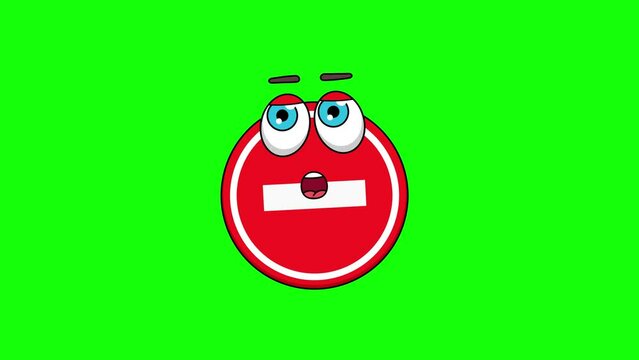 stop sign cartoon facing with rolling eye, emoji emoticon animation
