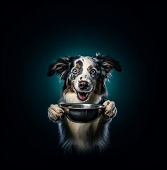 Adorable Dog with Bowl of Kibble Dinner. Generative ai