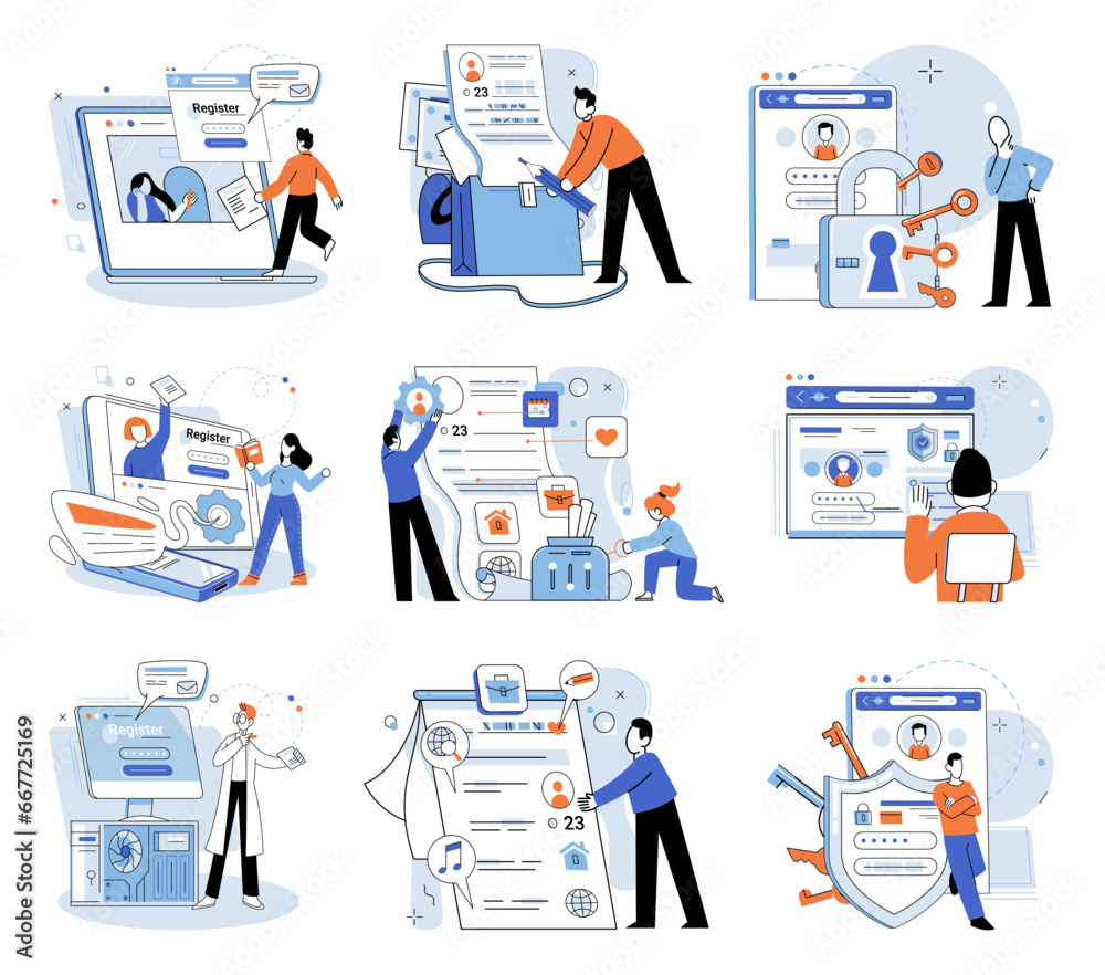 Poster user authorization. vector illustration. secure connections protect user information during online c