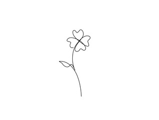 Continuous one line drawing of four leaf flower. Four leaf flower outline vector illustration.