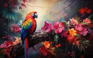Exceptionally beautiful wall-hanging paintings, featuring a combination of animals, plants, flowers, and abstract elements. Created by AI
