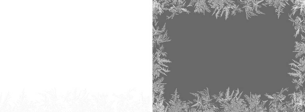 Frostwork,  snow frost , frozen ice crystals frame on transparent background, frame border