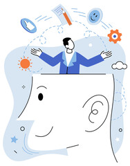 Critical thinking. Vector illustration. Inspiration can spark critical thinking, driving us to explore new ideas and challenge existing beliefs Cognitive flexibility is important aspect critical