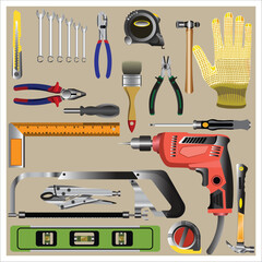 A collection of simple vector hand tool icons