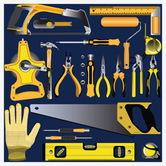 Flat design concept hand work tools box set.Vector