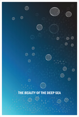 Blue ocean with bubbles illuminated the bright rays. Under water. vector