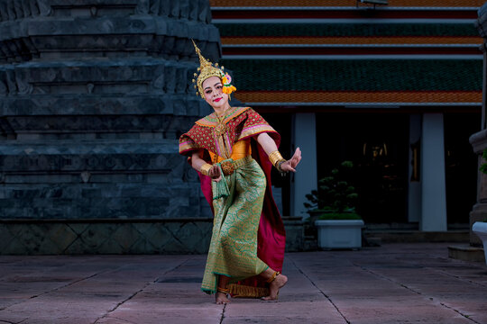 person in costume. Woman dancers in clothing. Woman in Traditional Costume of Thailand. 
