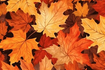 Naklejka na ściany i meble Seamless pattern of autumn leaves. Generative AI