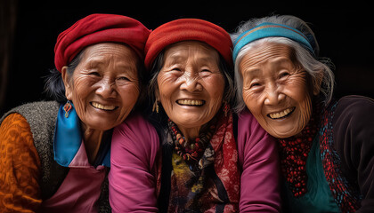 3 old women sitting together - obrazy, fototapety, plakaty