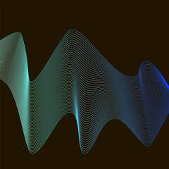 Vector futuristic modern background. Wavy lines of blue, green on black background. Concept of business, digital technology, science, music.