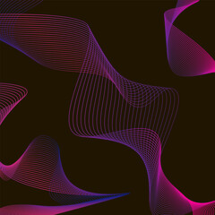 Vector wavy line in bright pink and purple colour on black background. Dynamic gradient of neon colours. Concept for business, advertising, technology, science, music.
