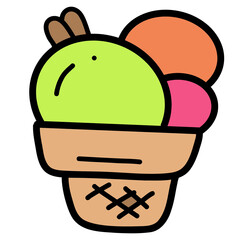 Ice cream coloring illustration, cute colorful, easy to draw