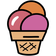 Ice cream coloring illustration, cute colorful, easy to draw