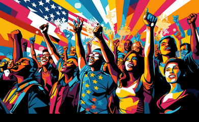 Capture the essence of democracy in a dynamic pop art style.