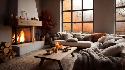 winter interior, winter fireplace fire, Christmas fireplace, winter holidays concept, chrismas symbol, concept cozy room