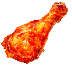 A fried chicken leg in watercolor on an isolated background.