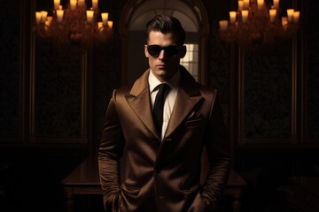 Fototapeta premium Mysterious Man in a Stylish Suit and Sunglasses