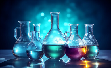 Colorful test tubes. Emphasized vibrancy and diversity. Medical or scientific laboratory. 