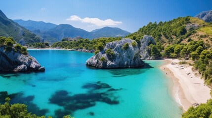 Fototapeta premium beautiful beach view with blue sky and crystal clear water generative ai