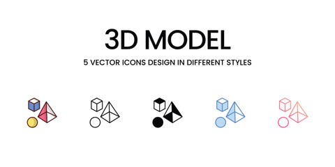 3d model icons set, colorline, glyph, outline, gradinet line, icon vector stock illustration isolate white background.