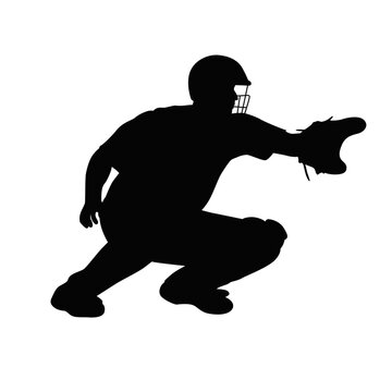 recommend clip art: Baseball catcher silhouette, vector silhouette of a baseball player