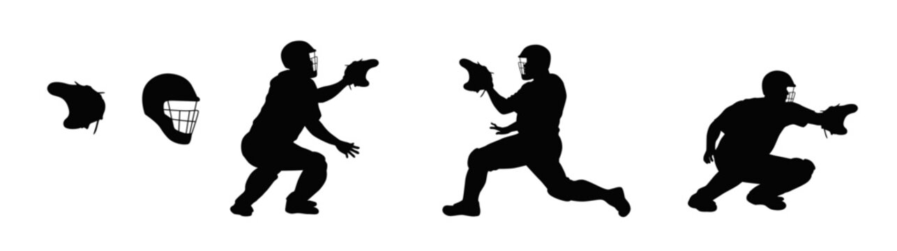 Baseball catcher silhouette, vector silhouette of a baseball player, baseball silhouette