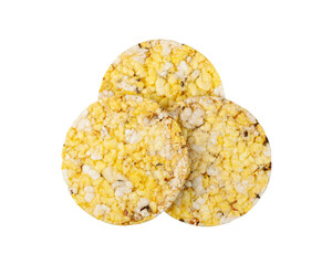 Puffed Corn Cake Isolated, Corn Diet Bread with Fragrant Herbs and Spices, Waffle with Corns, Rice, Cereal Snack