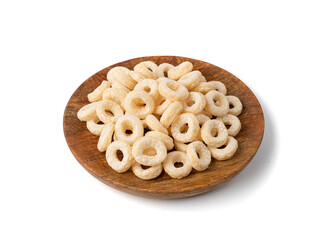 Cereal Rings Isolated, Breakfast Rice Loops, Corn Cereals Snack