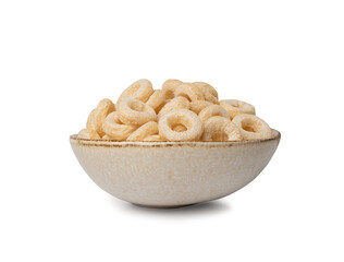 Cereal Rings Isolated, Breakfast Rice Loops, Corn Cereals Snack