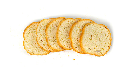 Dry Round Crackers Isolated, Sliced French Baguette Bread, Crunchy Croutons, Bruschetta Crackers, Round Rusks