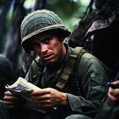Obraz premium soldier in the middle of a tough mission generative ai