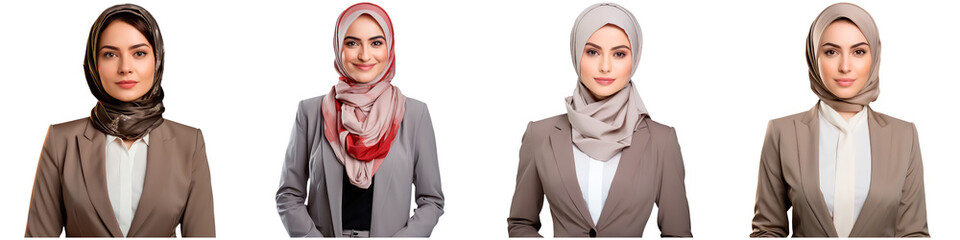 Collection of muslim businesswoman on white background - obrazy, fototapety, plakaty