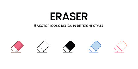 Eraser icons set, colorline, glyph, outline, gradinet line, icon vector stock illustration isolate white background.