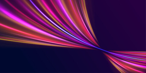 Speed of light in galaxy. Light trail wave, fire path trace line, car lights, optic fiber and incandescence curve twirl. Vector glitter light fire flare trace.  - obrazy, fototapety, plakaty
