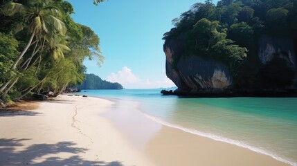 Obraz premium beautiful beach view with blue sky and crystal clear water generative ai