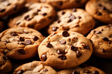 Obraz na płótnie Canvas Close up generative AI image of chocolate chip tasty cookies