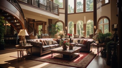 Obraz premium interior of a beautiful and spacious modern house generative ai