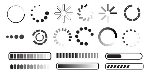 Set of round loading icons. Progress load icons for UI design. battery network processing icon collection - obrazy, fototapety, plakaty